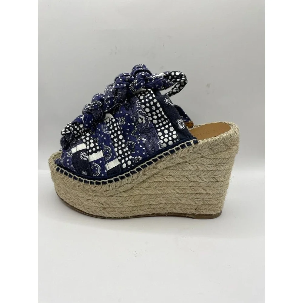 Chloe‎ Blue Floral Canvas Espadrille Wedge Sandals Women's Size EU 36 NWOB